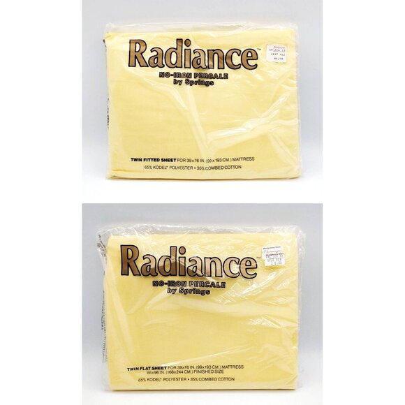 Vintage Percale Yellow Twin Sheet Flat & Fitted  Springs No-Iron Percale USA NEW - Picture 1 of 5